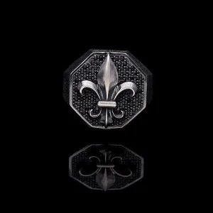 Men’s Sterling Silver Fleur De Lys Octagonal Ring