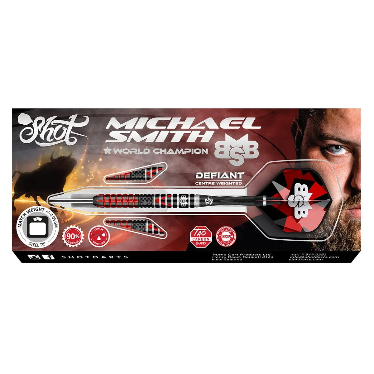 Michael Smith Defiant Steel Tip Dart Set-90% Tungsten Barrels