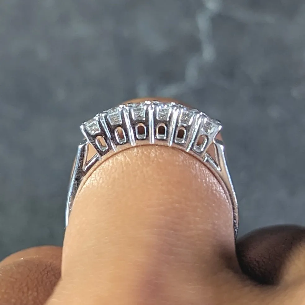 Mid-Century 0.30 CTW Diamond 18 Karat White Gold Six Stone Vintage Band Ring
