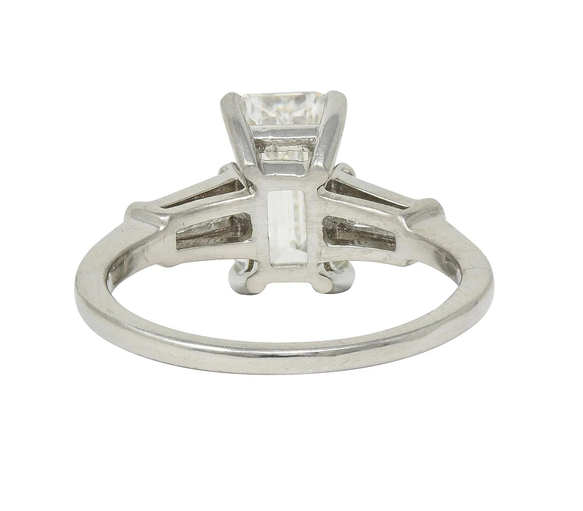 Mid-Century 2.56 CTW Emerald Cut Diamond Platinum Vintage Three Stone Engagement Ring GIA