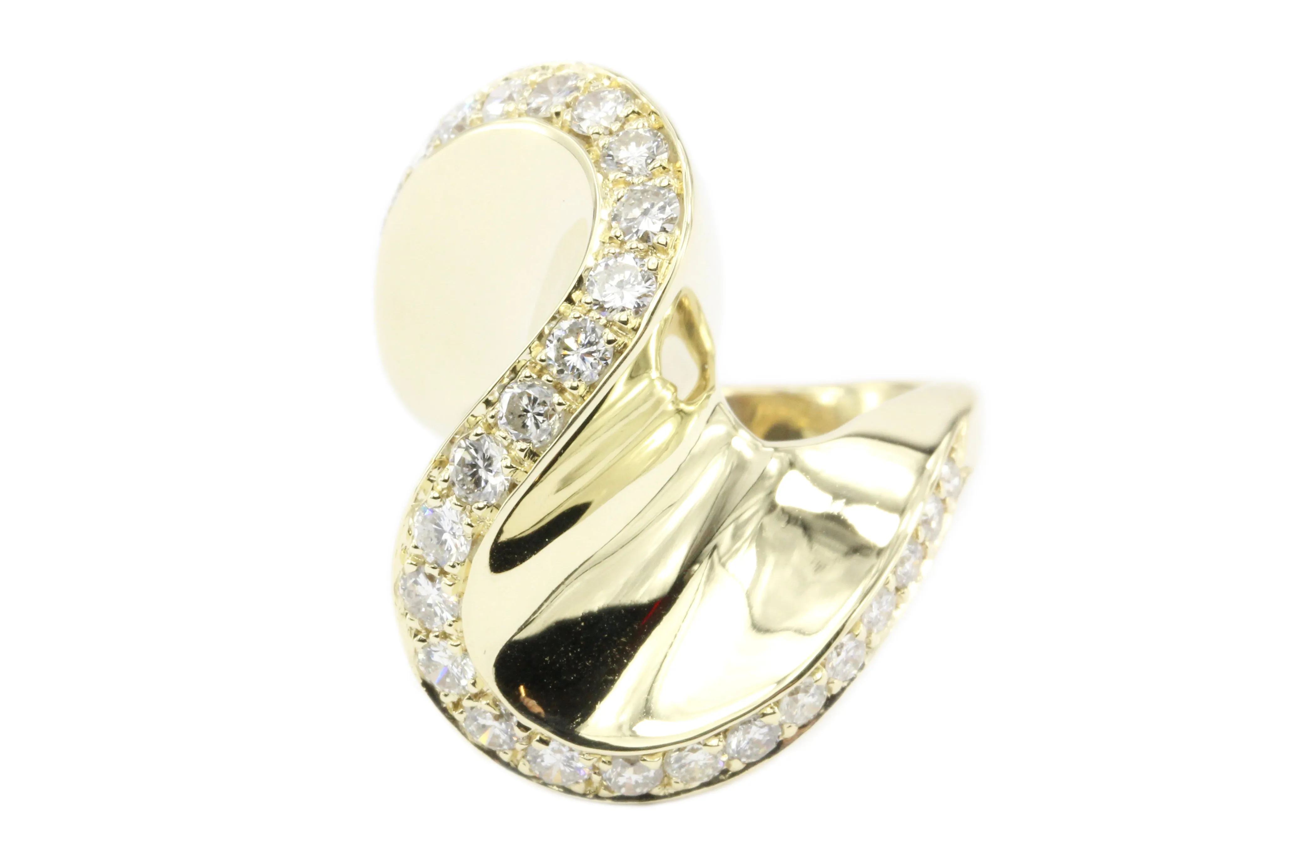 Modernist 14K Yellow Gold Diamond Swirl Ring