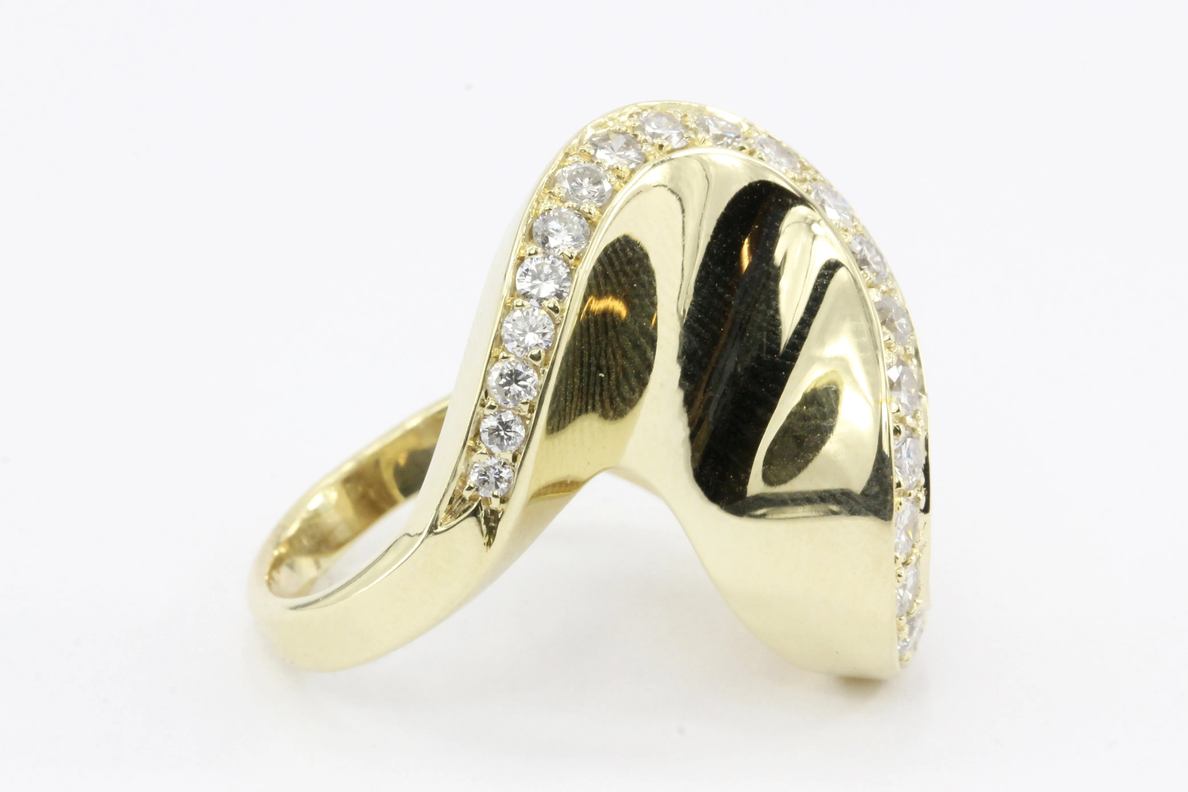 Modernist 14K Yellow Gold Diamond Swirl Ring