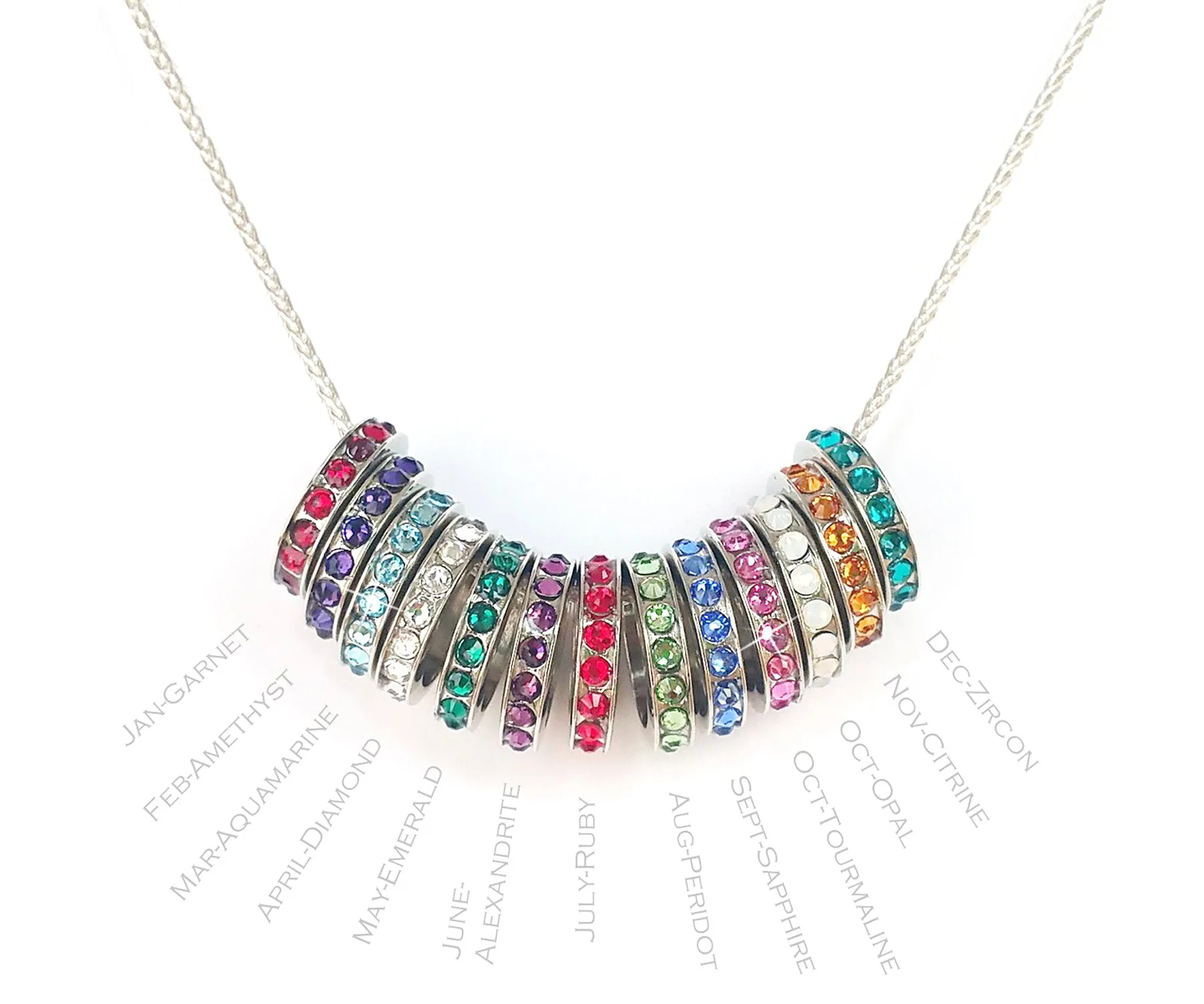 Mother's Interlocking 3 Birthstone Silver Necklace