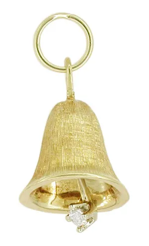 Movable Bell Charm with Diamond in 14 Karat Yellow Gold With Brushed Finish