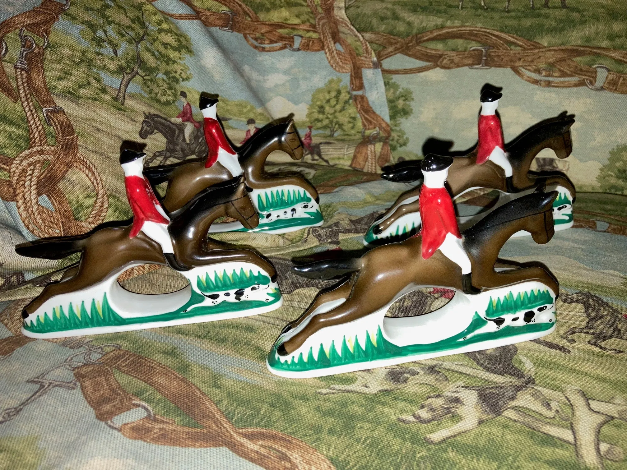 Napkin Rings Vintage Bone China in Mounted Fox Hunter Form
