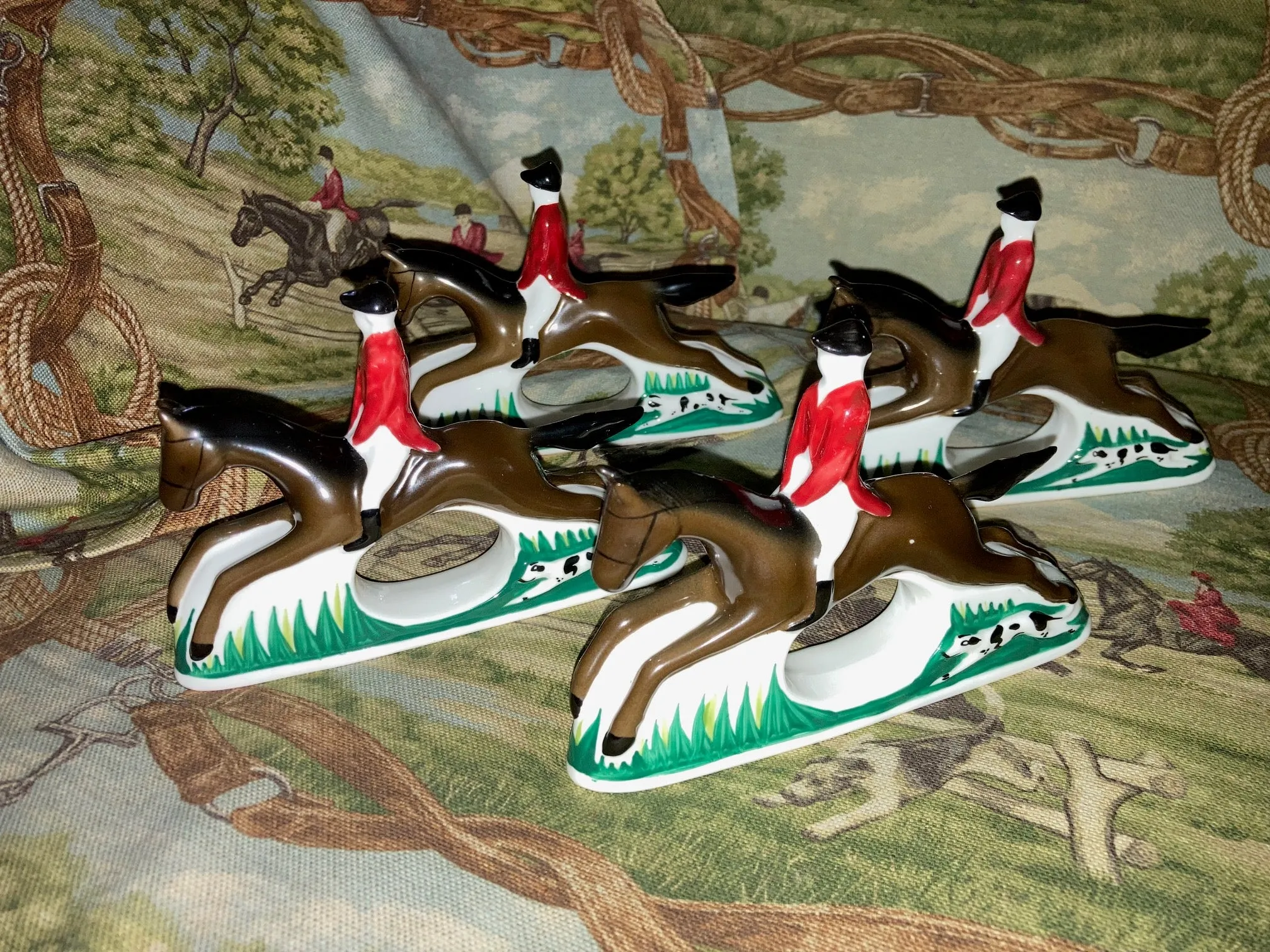 Napkin Rings Vintage Bone China in Mounted Fox Hunter Form