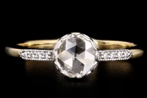 New Vintage Inspired 18K Yellow Gold & Platinum .45 Carat Rose Cut Diamond Engagement Ring