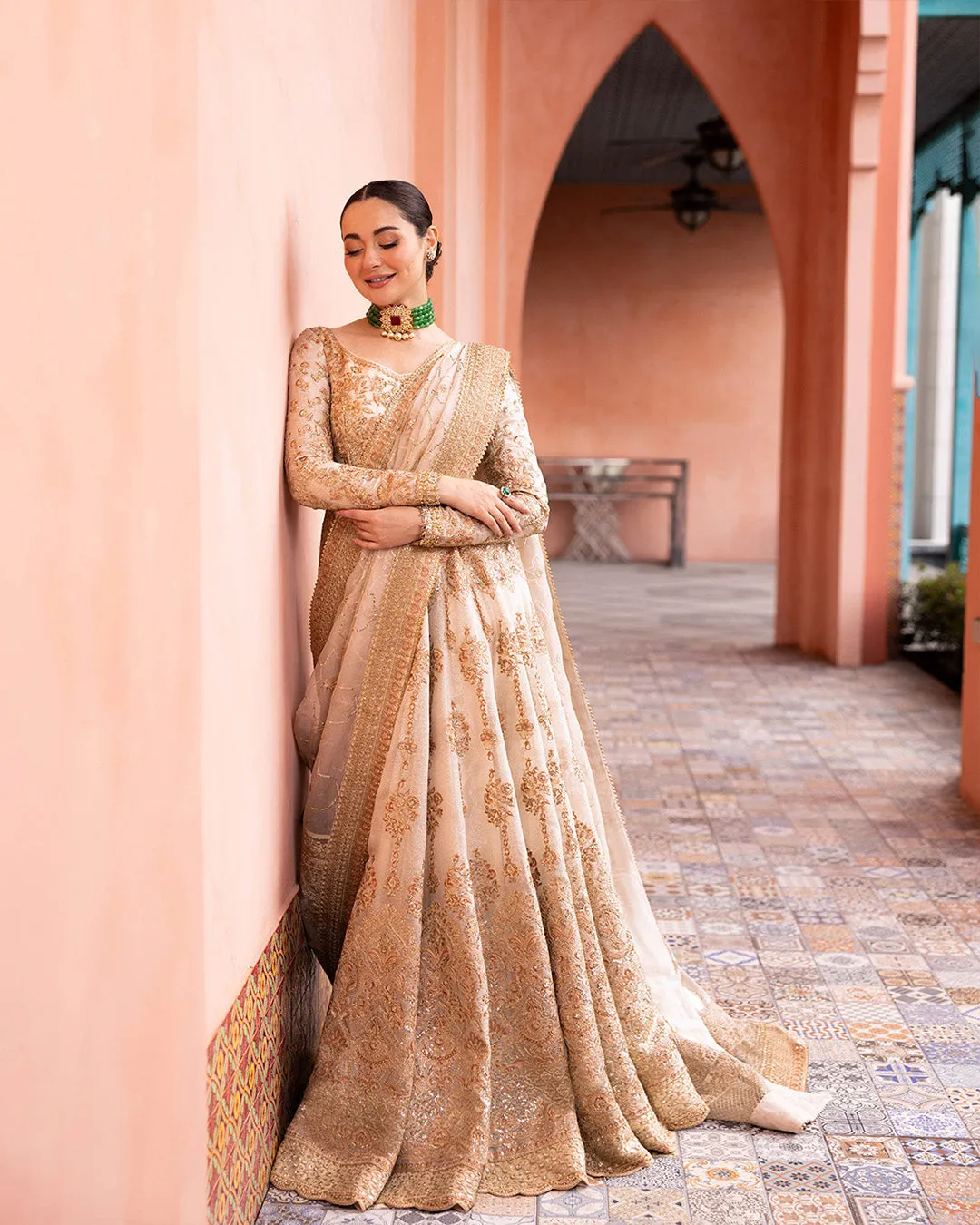 Off-White Pishwas Frock Style Pakistani Wedding Dress