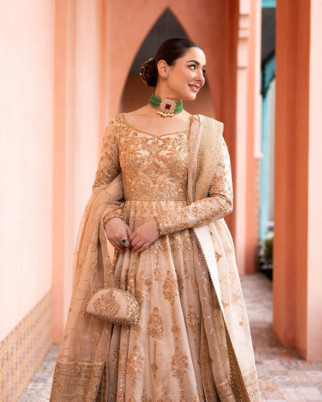 Off-White Pishwas Frock Style Pakistani Wedding Dress