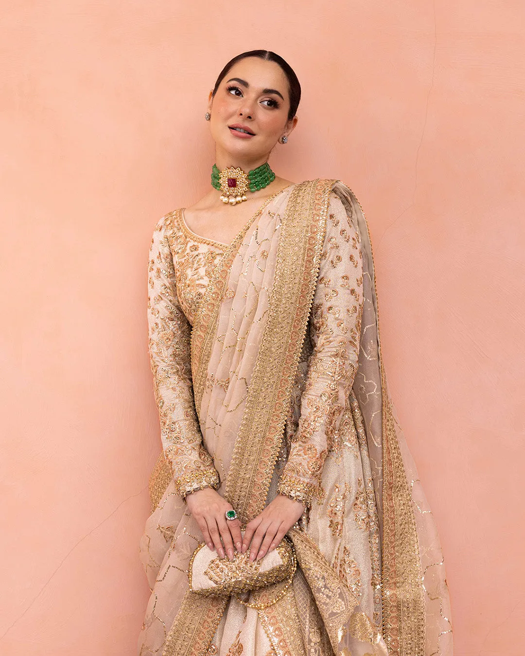 Off-White Pishwas Frock Style Pakistani Wedding Dress