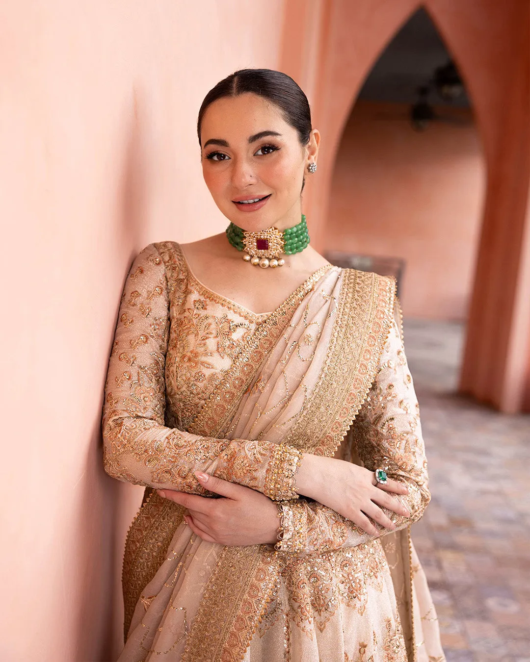 Off-White Pishwas Frock Style Pakistani Wedding Dress