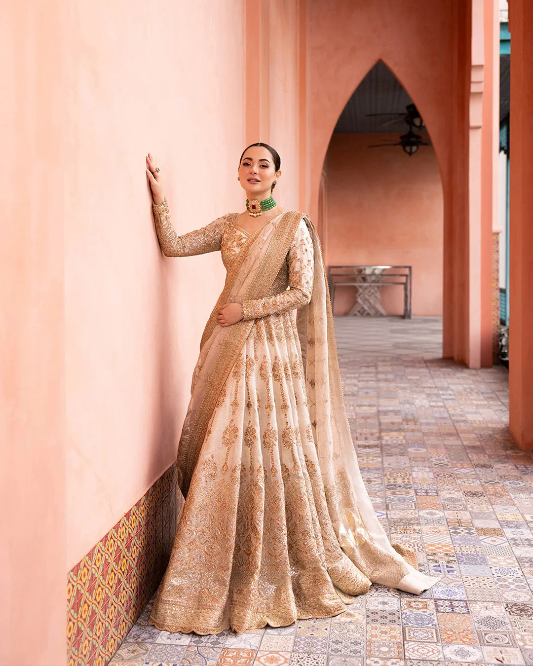 Off-White Pishwas Frock Style Pakistani Wedding Dress