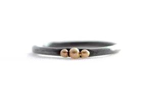 Oxidized Sterling Silver Ring with Three 14k Gold Balls