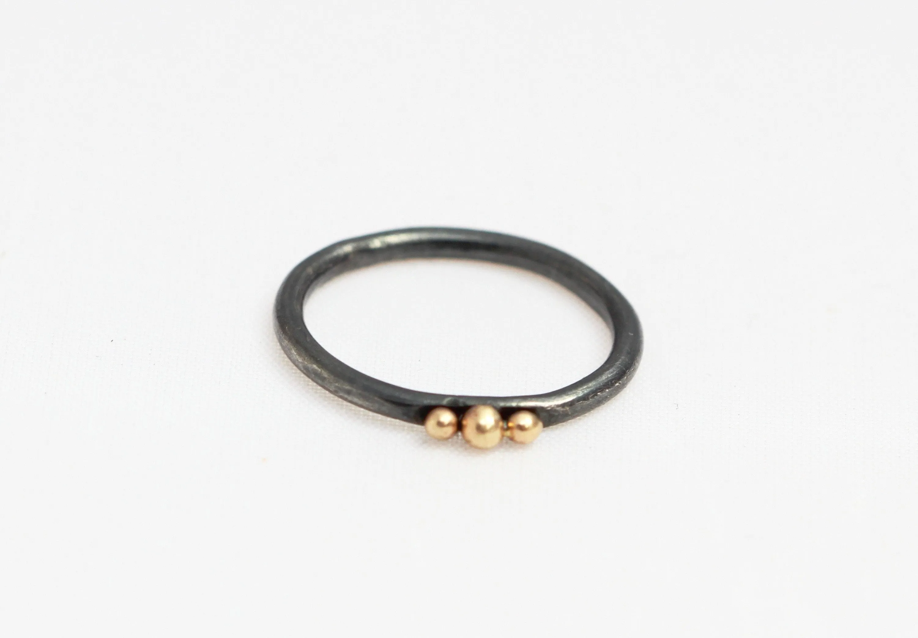 Oxidized Sterling Silver Ring with Three 14k Gold Balls