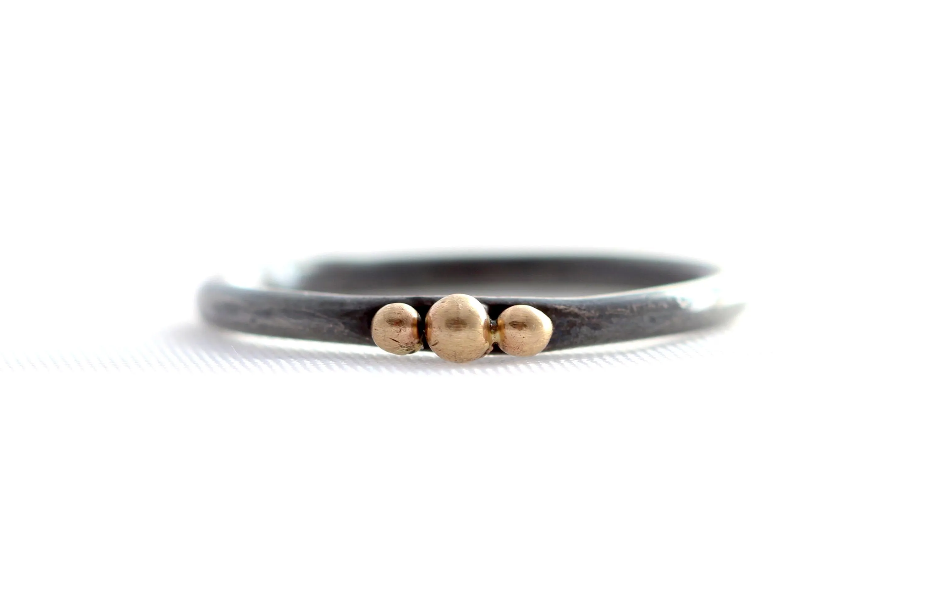 Oxidized Sterling Silver Ring with Three 14k Gold Balls