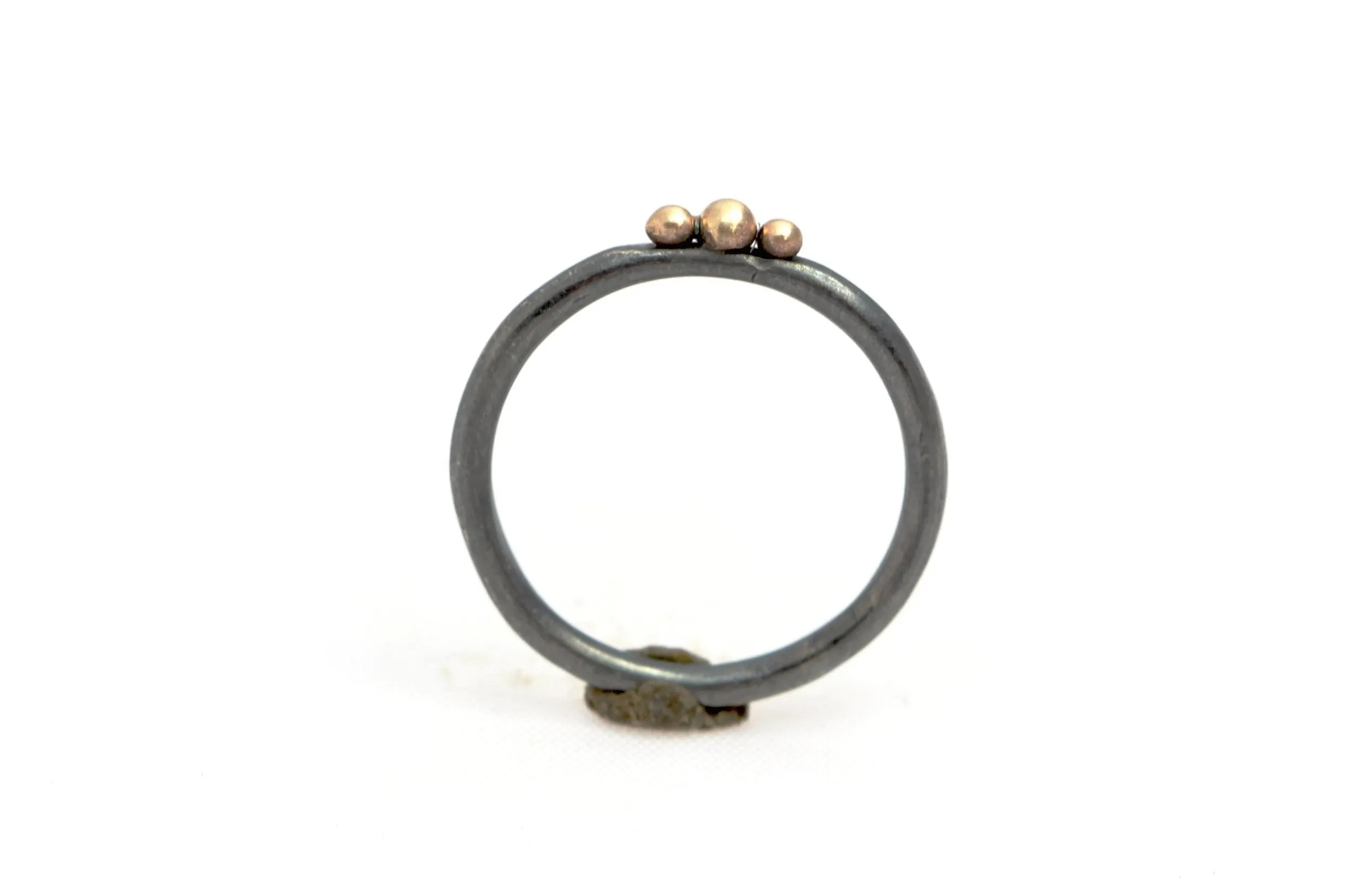 Oxidized Sterling Silver Ring with Three 14k Gold Balls