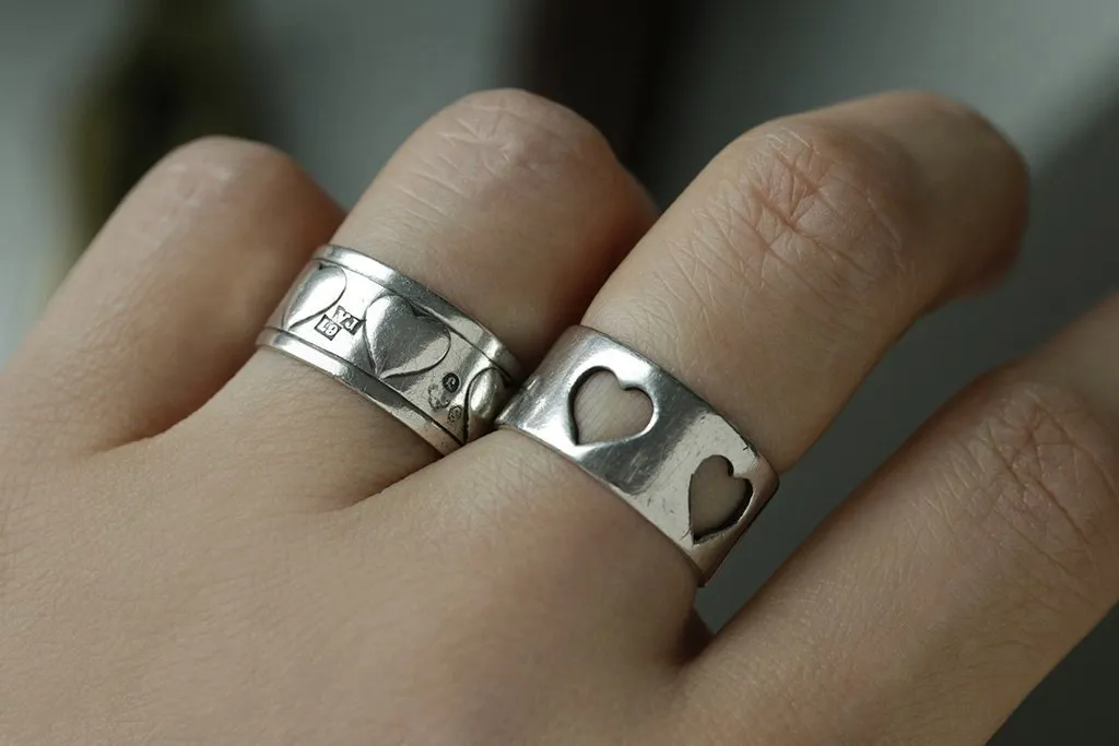 Pair of Vintage Swedish Sterling Silver Heart Rings