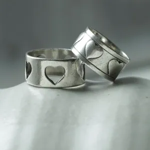 Pair of Vintage Swedish Sterling Silver Heart Rings