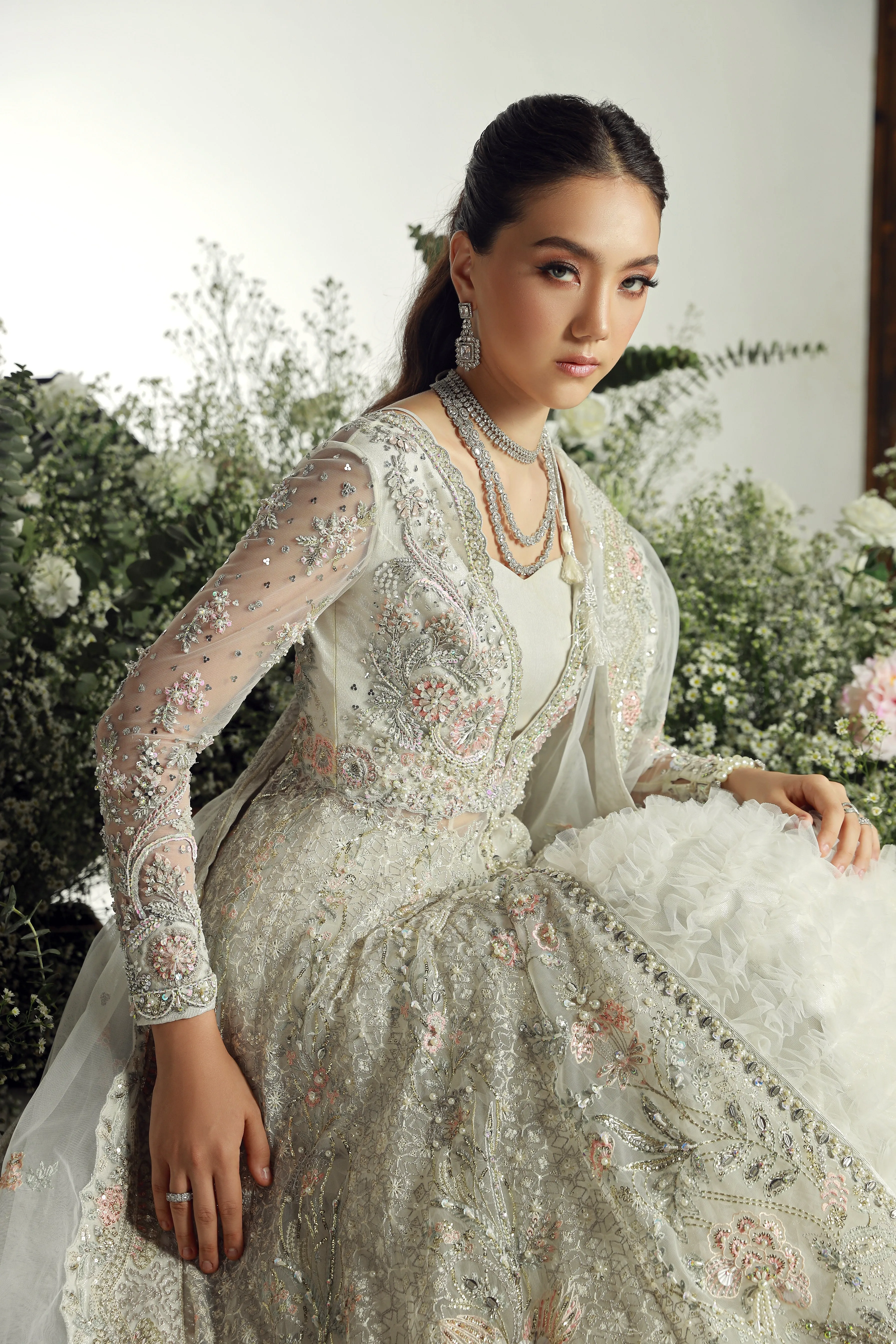 Pakistani Wedding Dress in Lehenga and Open Gown Style