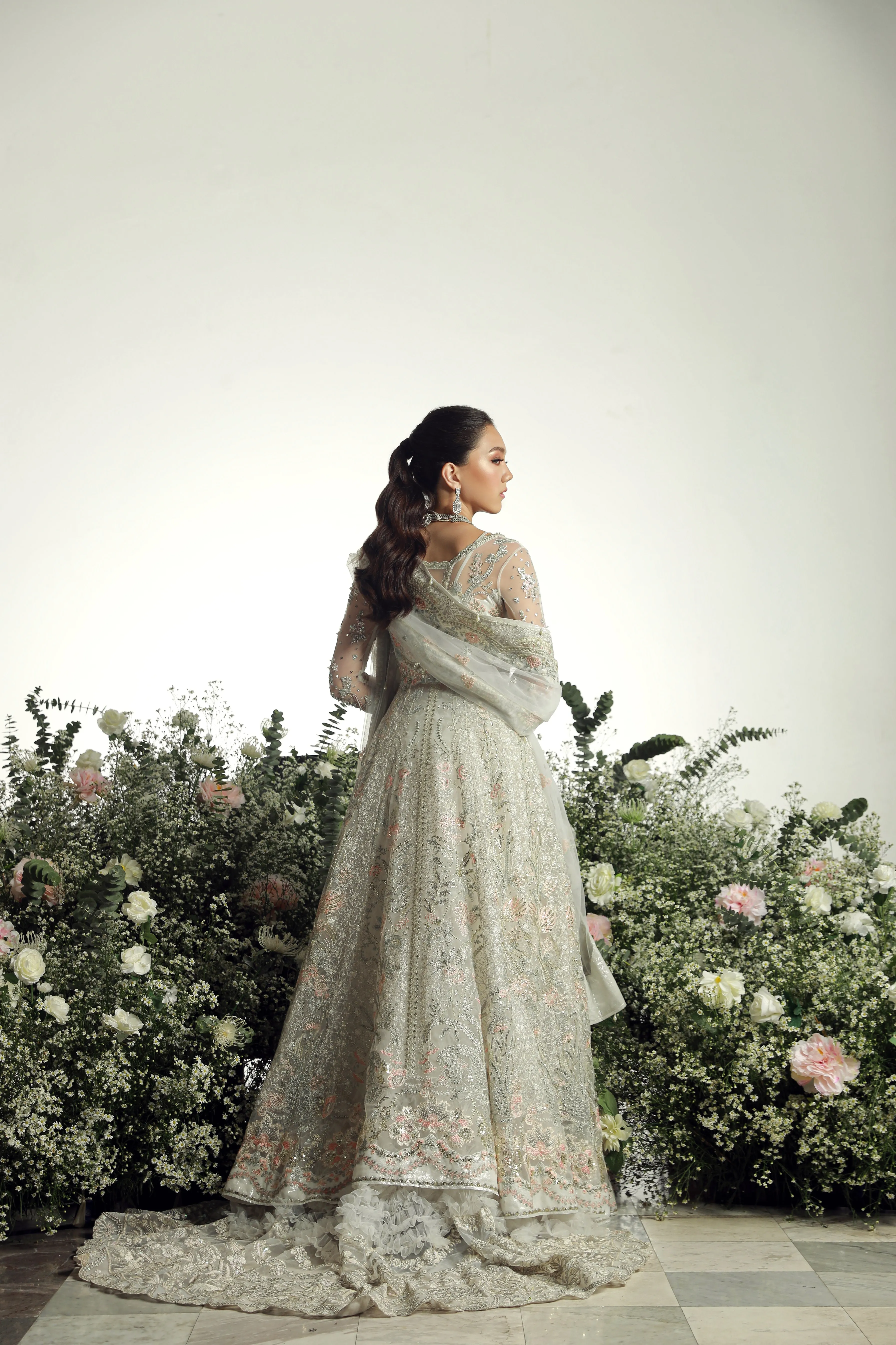 Pakistani Wedding Dress in Lehenga and Open Gown Style