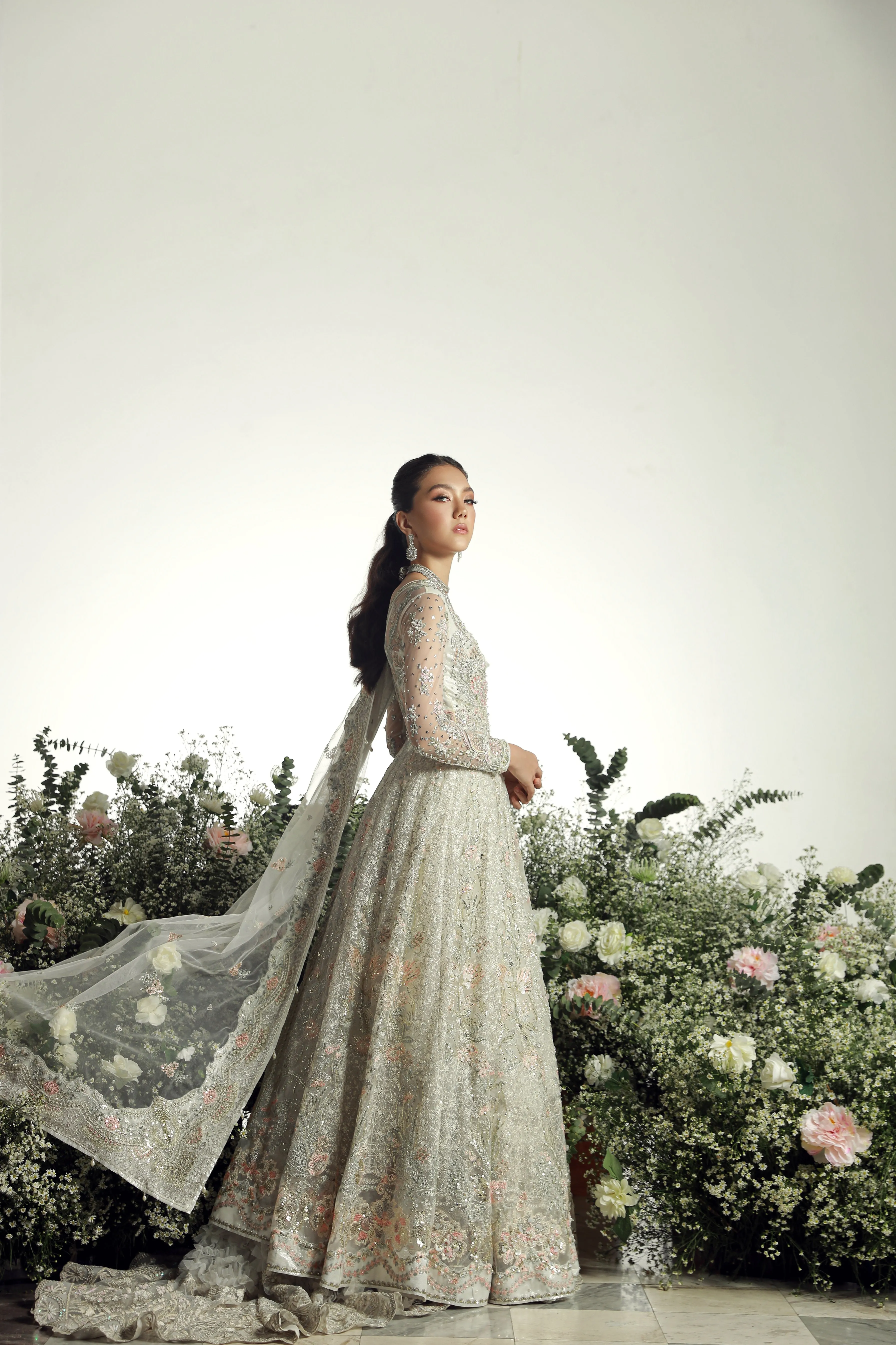Pakistani Wedding Dress in Lehenga and Open Gown Style