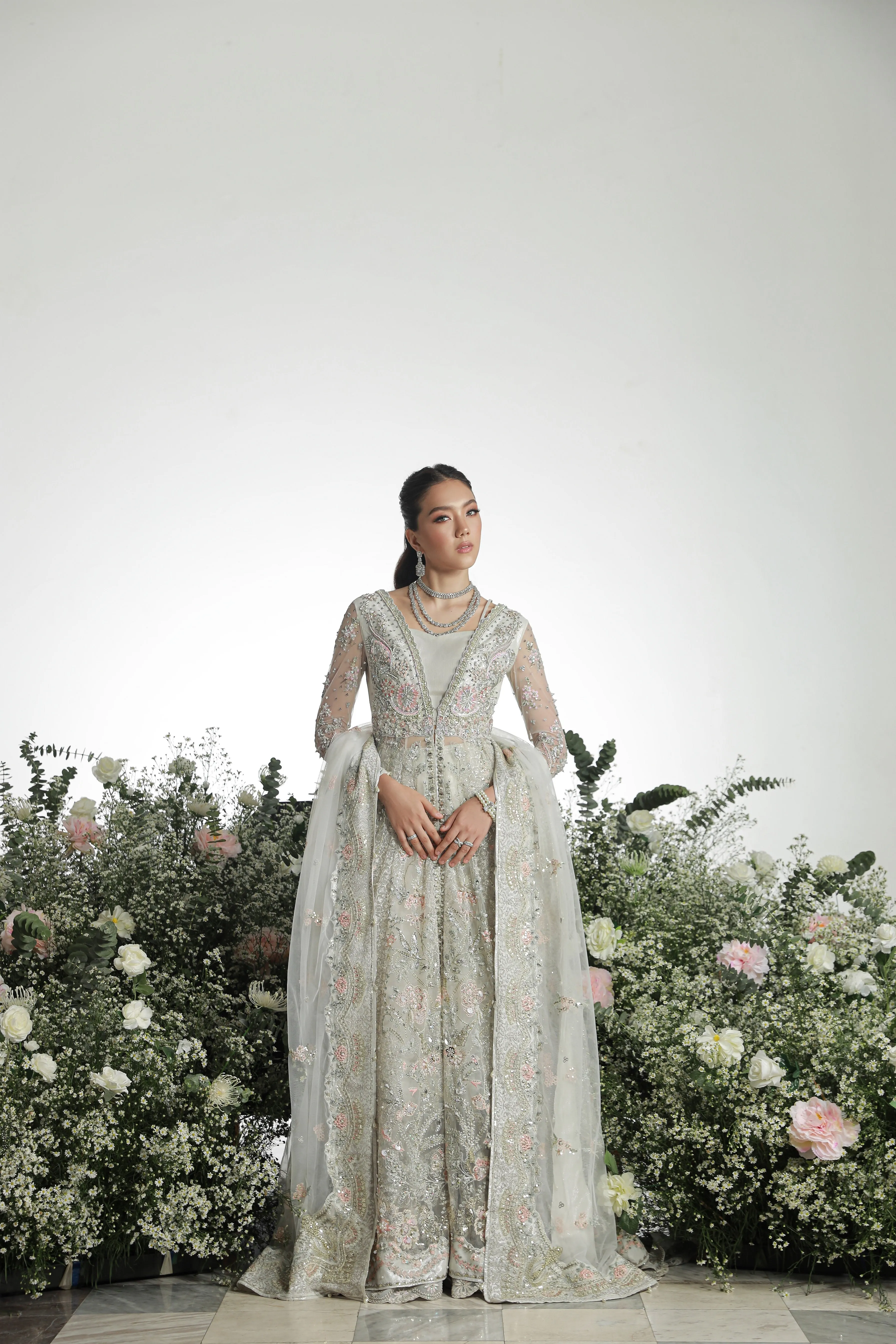 Pakistani Wedding Dress in Lehenga and Open Gown Style