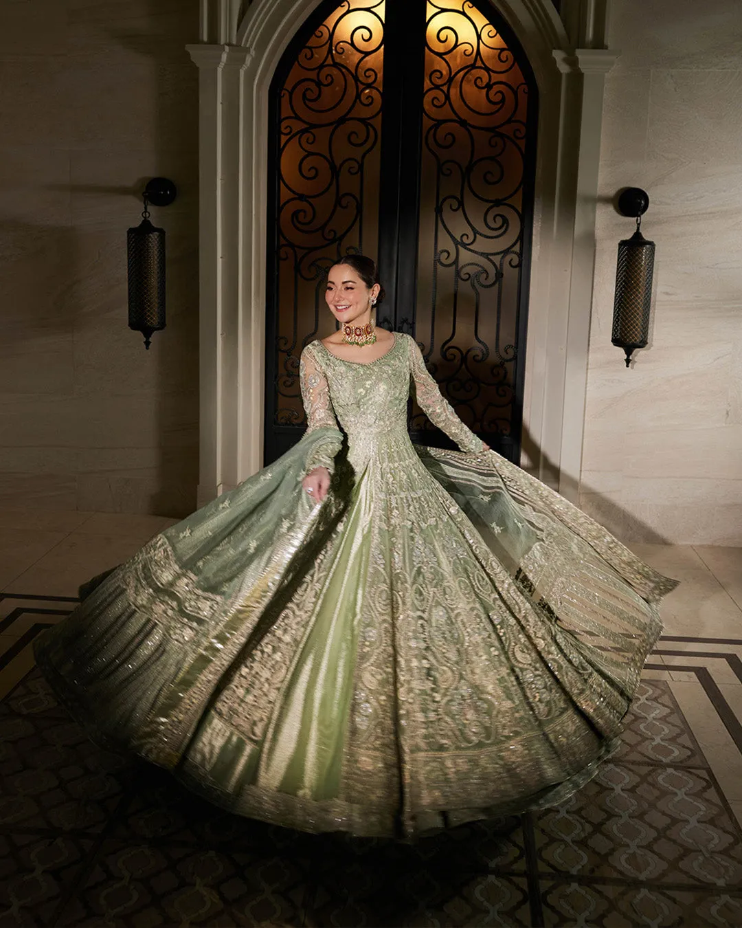 Pakistani Wedding Dress in Mint Green Pishwas Style