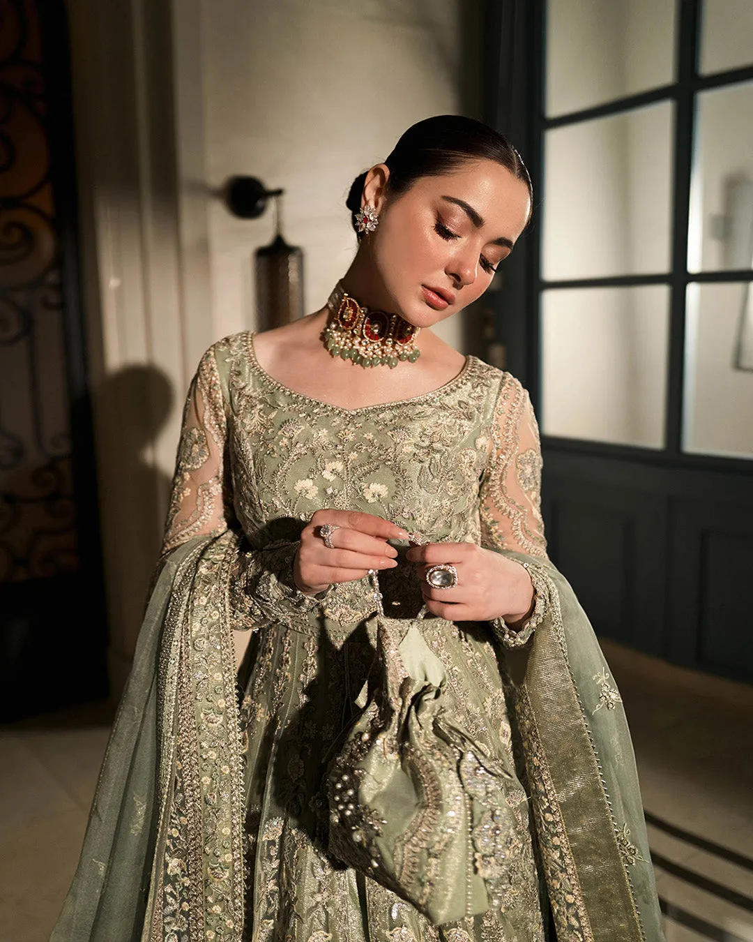 Pakistani Wedding Dress in Mint Green Pishwas Style