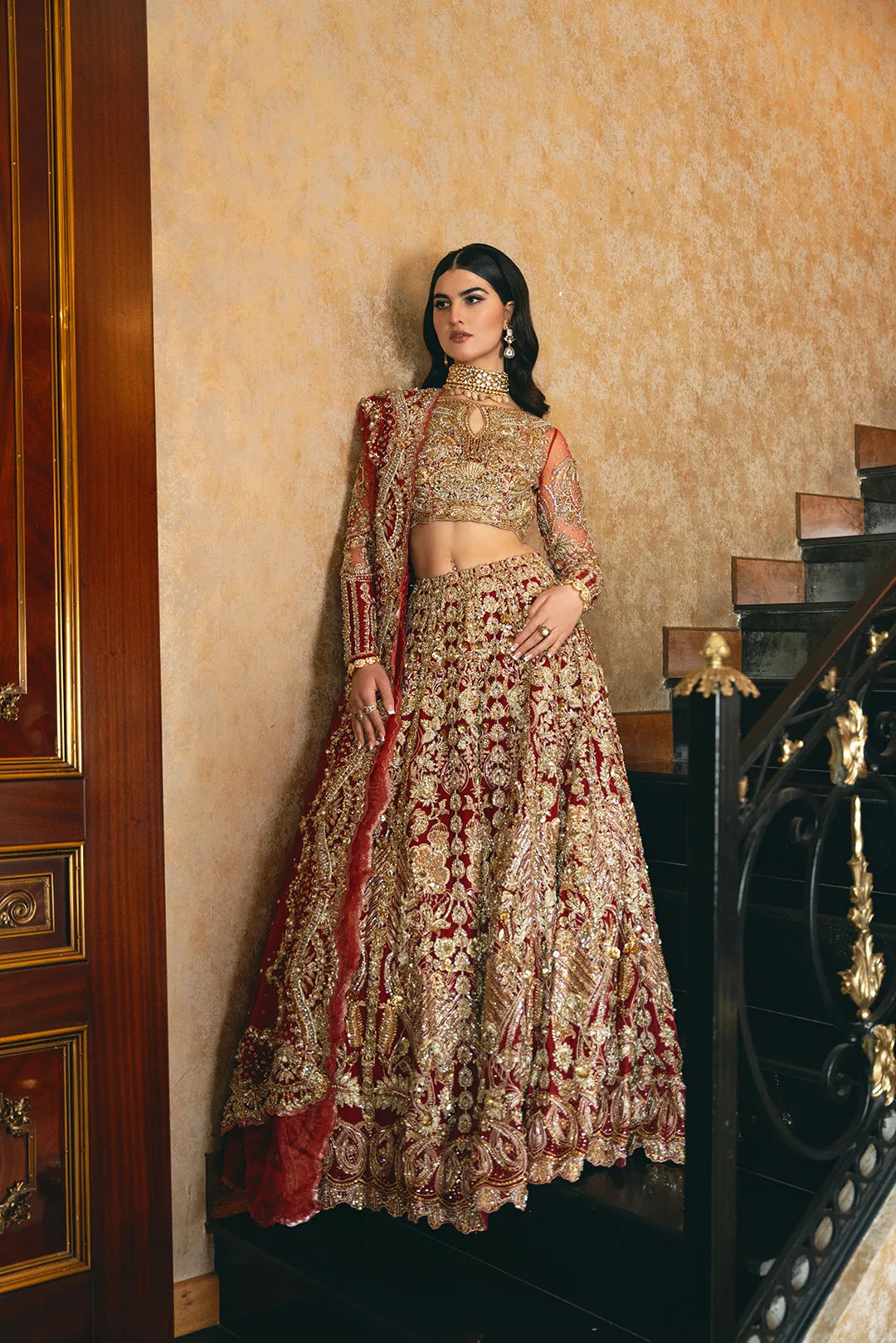 Pakistani Wedding Dress in Red Bridal Lehenga Style