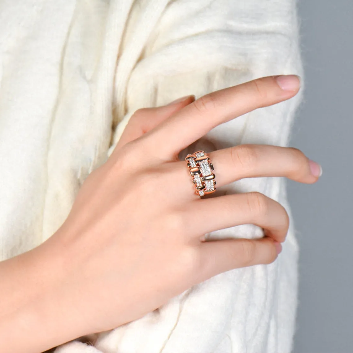 Pave Diamond Basket Weave Style Ring