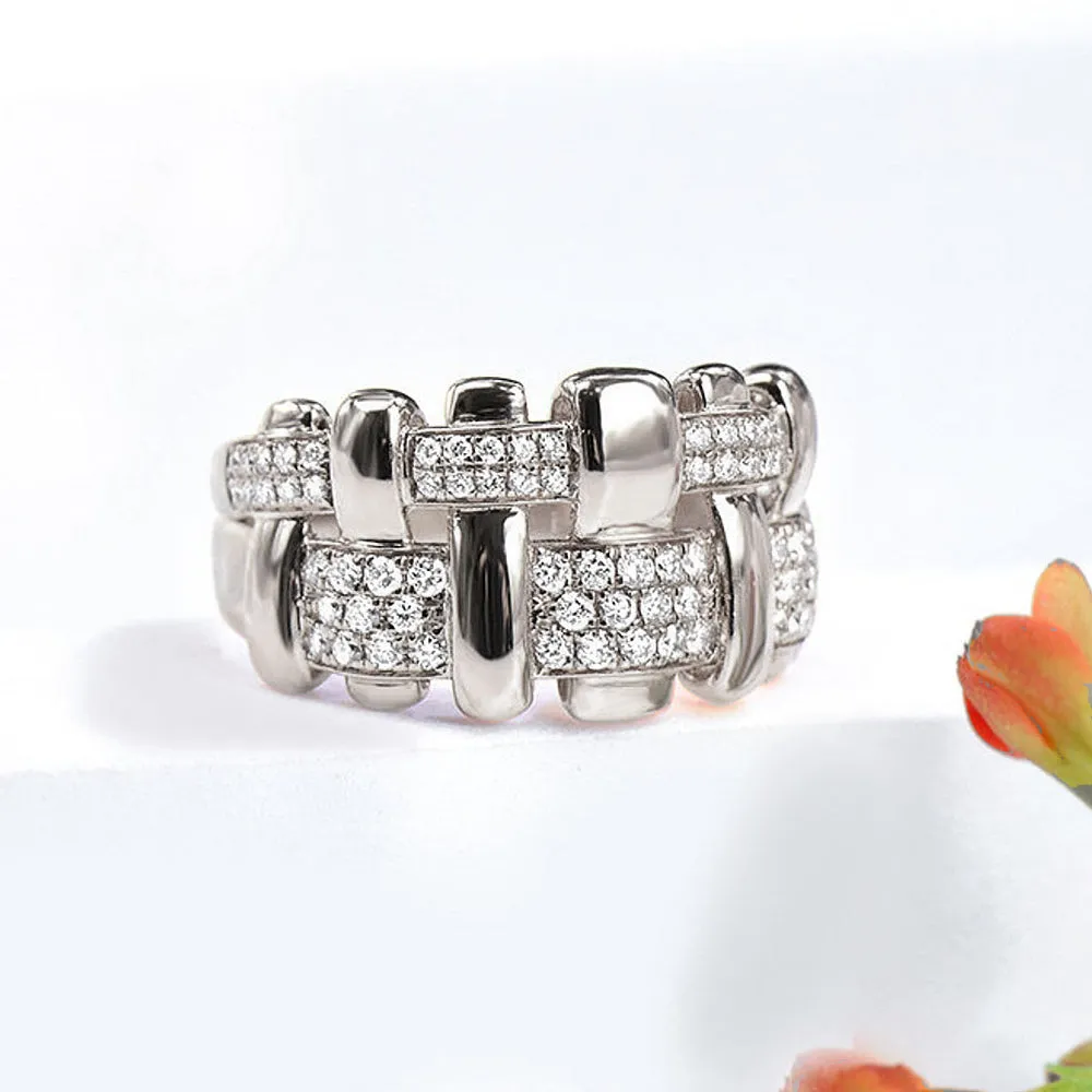 Pave Diamond Basket Weave Style Ring