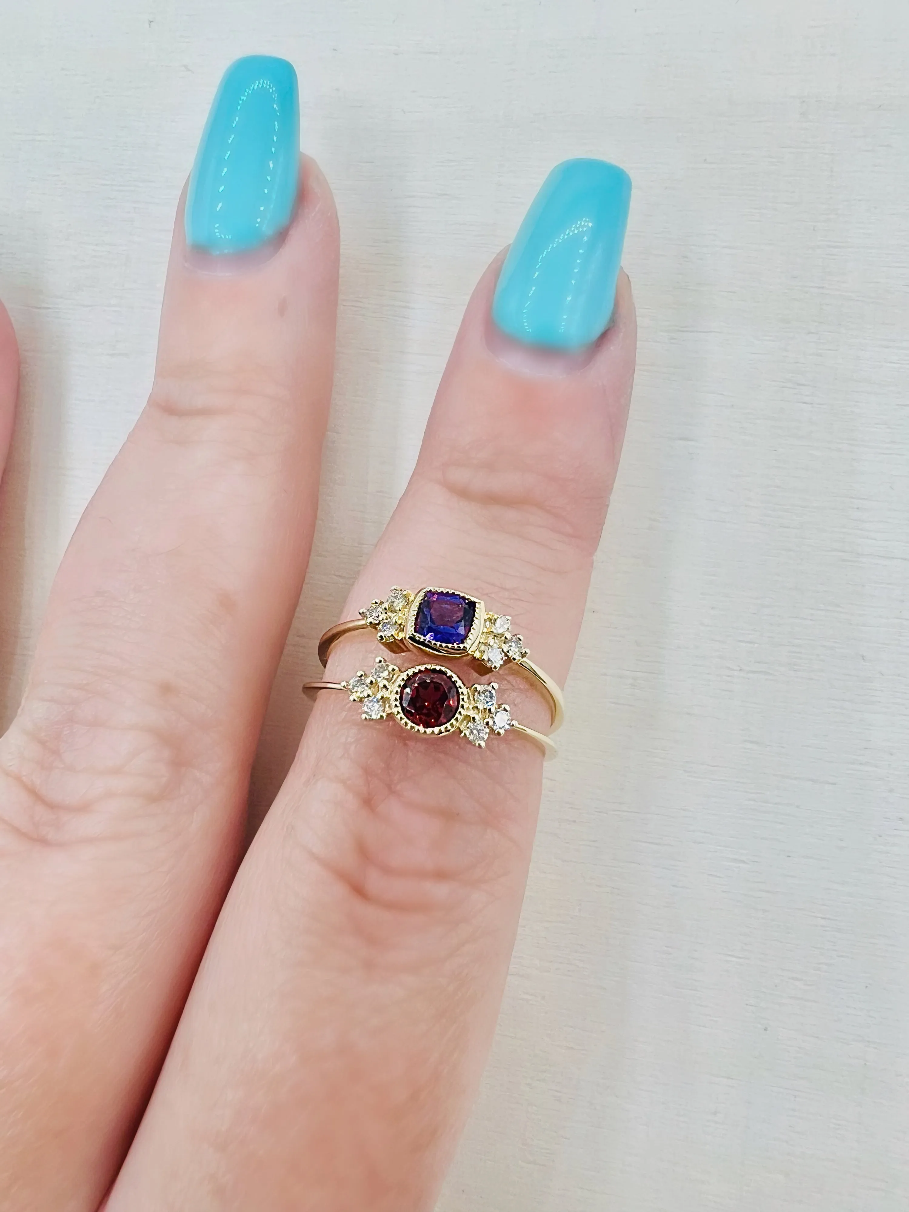 Petite Diamond and Gemstone Bezel Set Rings