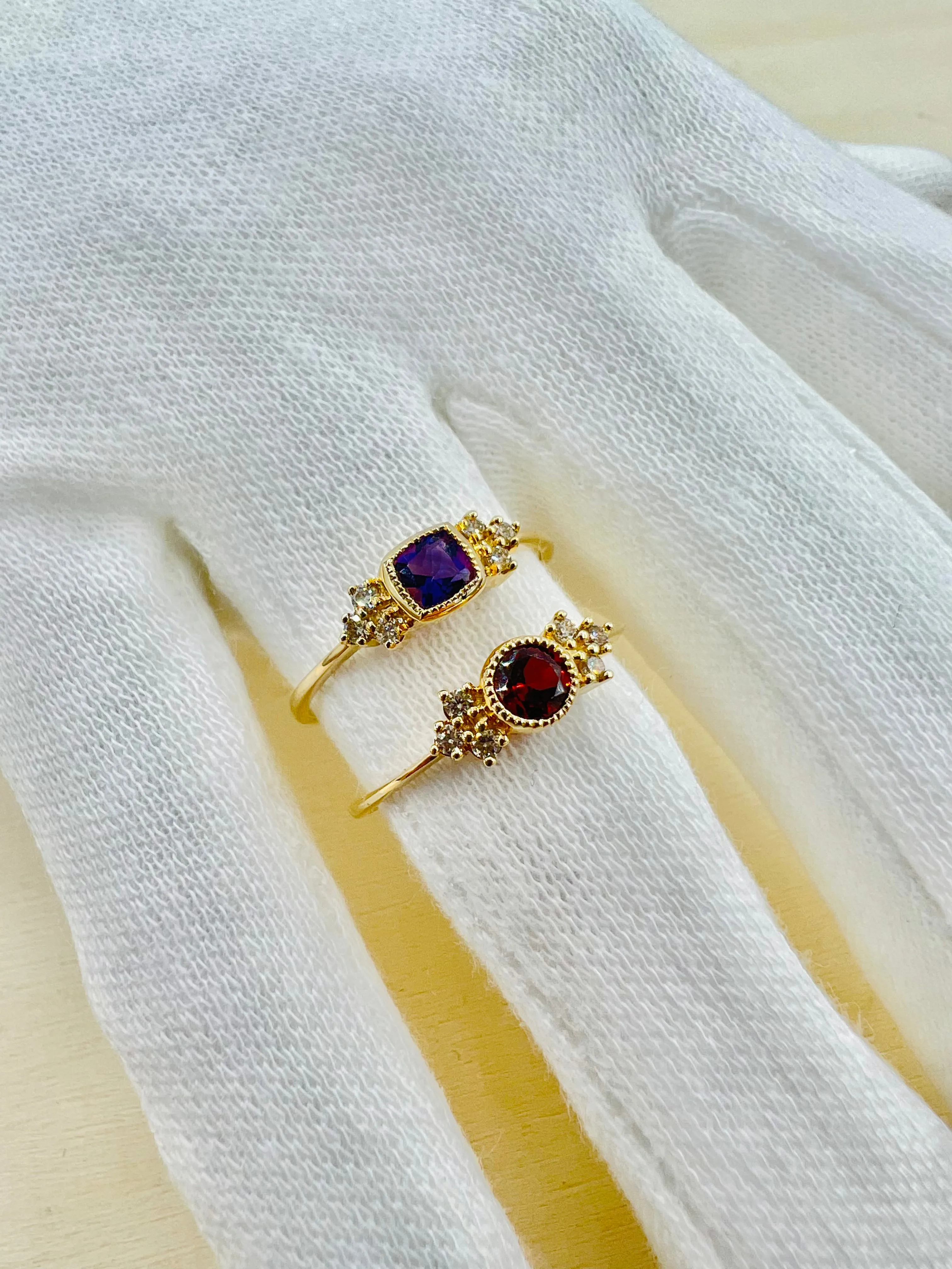 Petite Diamond and Gemstone Bezel Set Rings