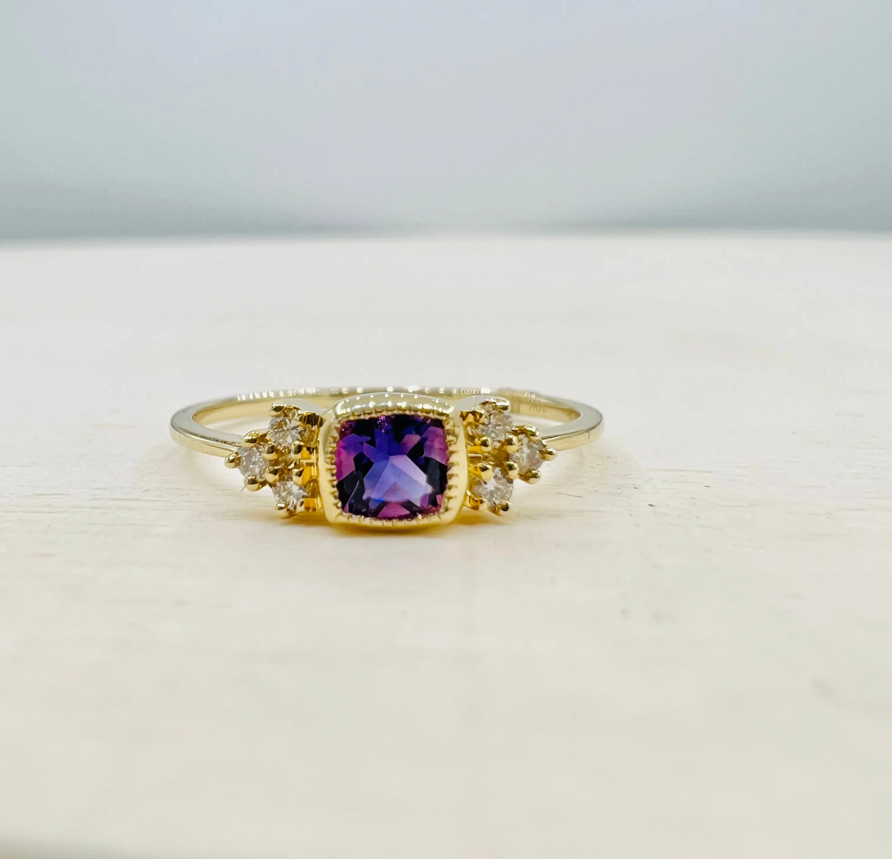 Petite Diamond and Gemstone Bezel Set Rings
