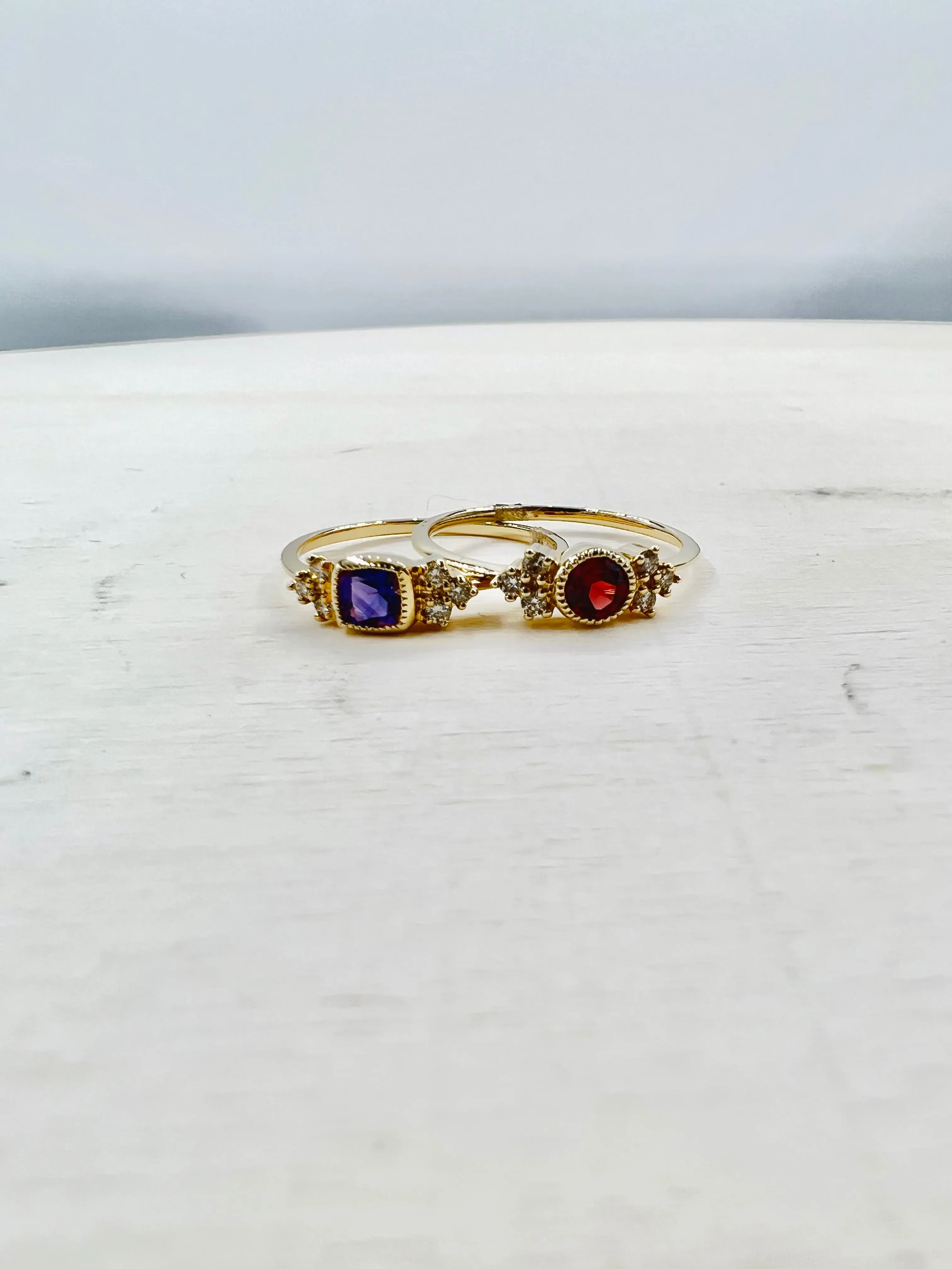 Petite Diamond and Gemstone Bezel Set Rings
