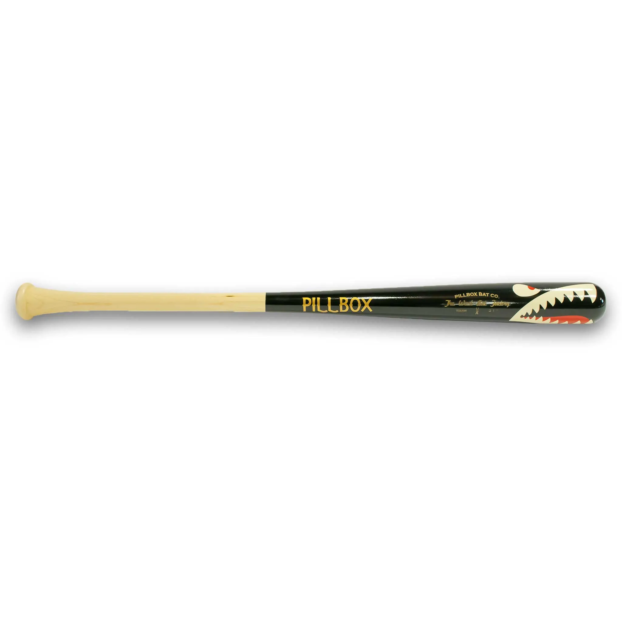 Pillbox Youth Shark Black (Bare Handle) Wood Baseball Bat | Maple | 31" (-7)