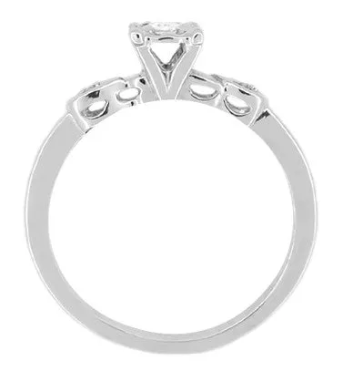 Platinum 1950's Retro Moderne Petite Diamond Engagement Ring