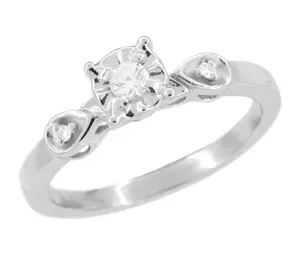 Platinum 1950's Retro Moderne Petite Diamond Engagement Ring