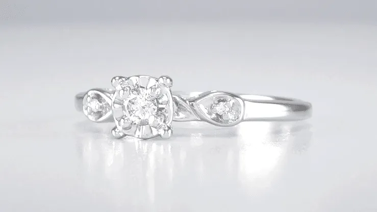 Platinum 1950's Retro Moderne Petite Diamond Engagement Ring