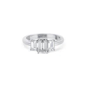 Platinum Emerald Cut Diamond 3 Stone Engagement Ring