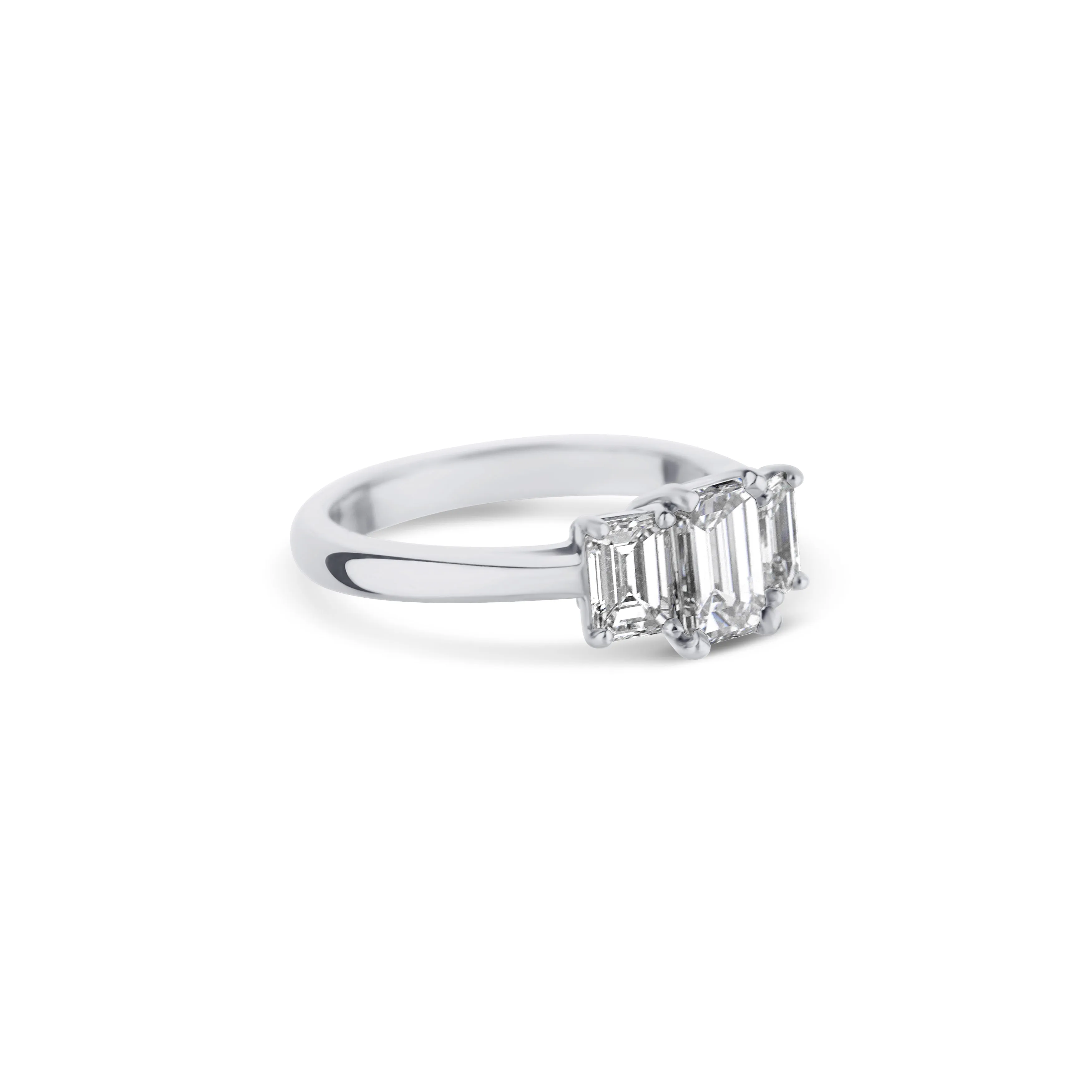 Platinum Emerald Cut Diamond 3 Stone Engagement Ring