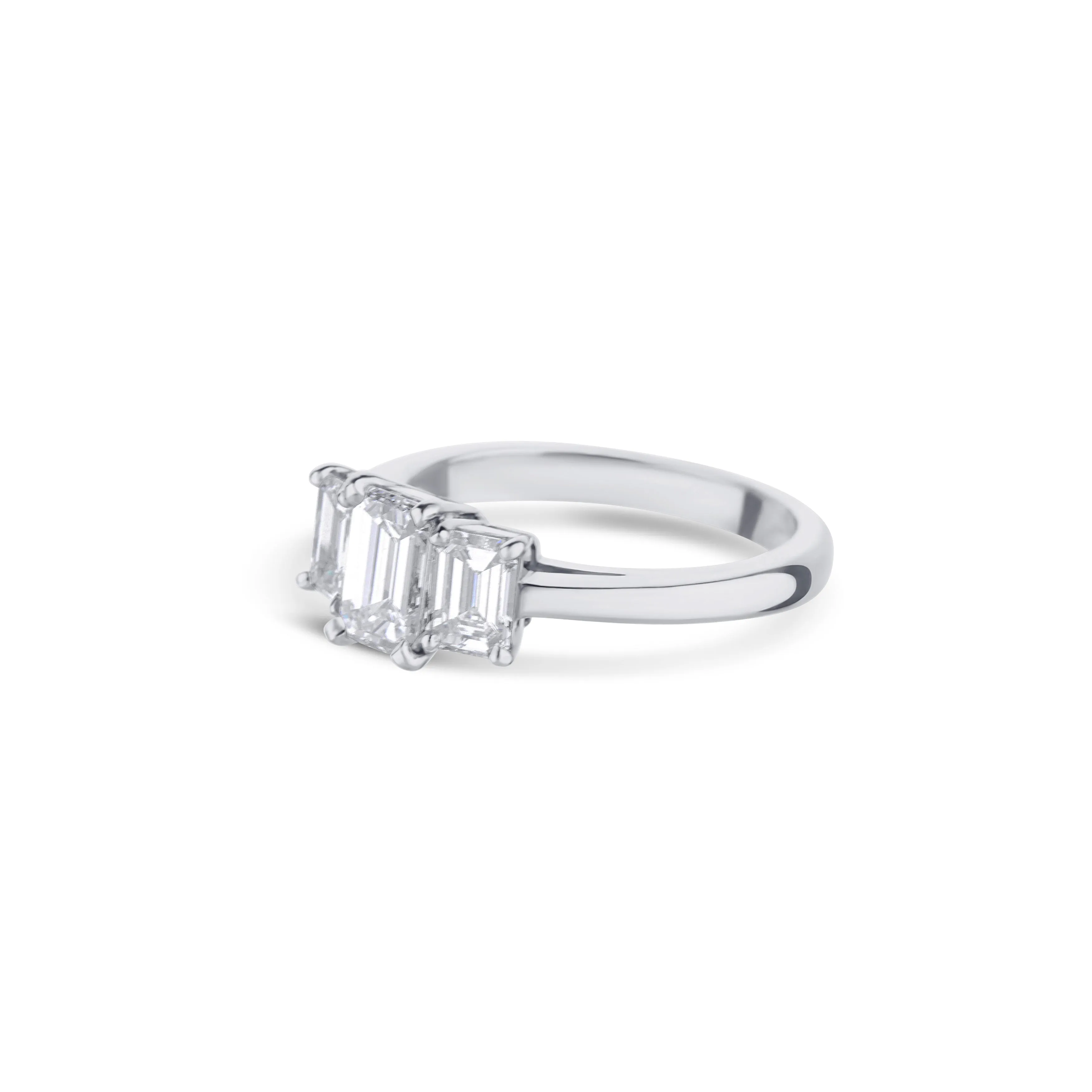 Platinum Emerald Cut Diamond 3 Stone Engagement Ring
