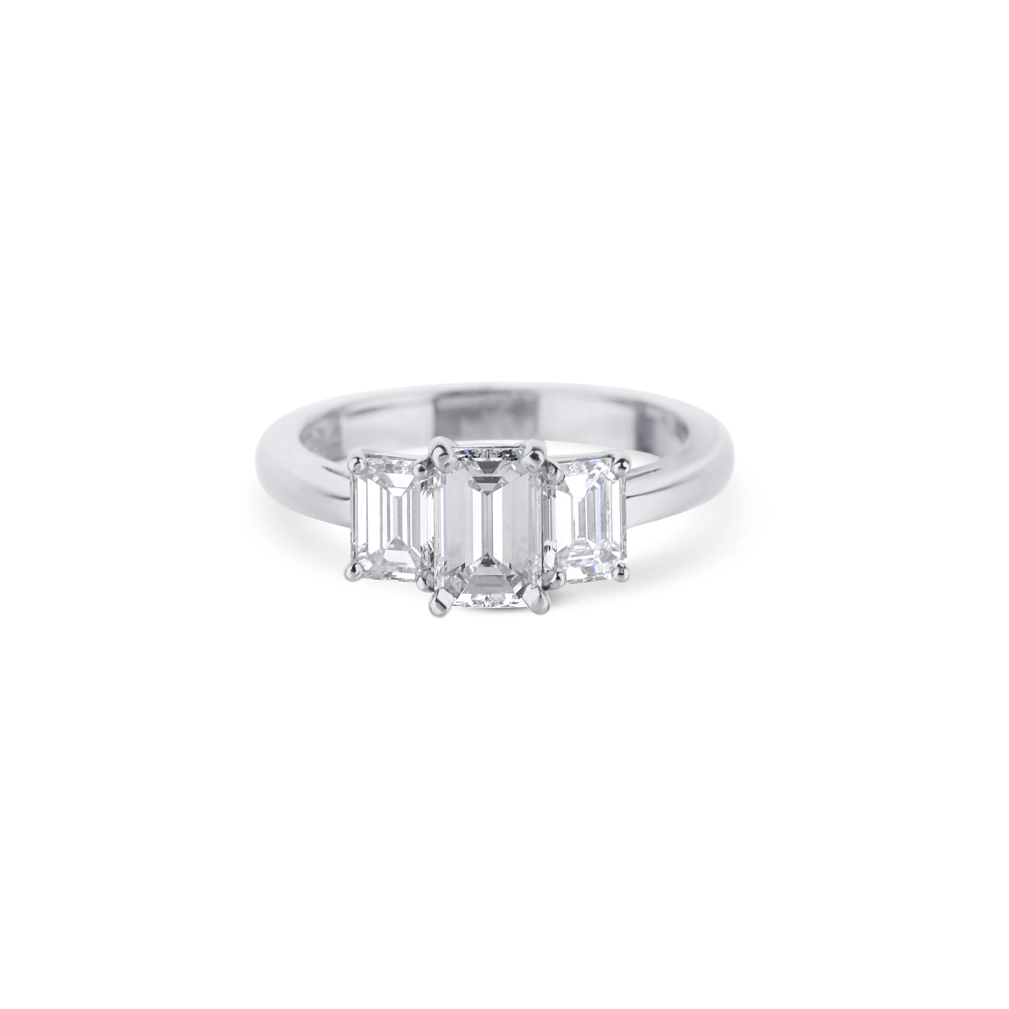 Platinum Emerald Cut Diamond 3 Stone Engagement Ring