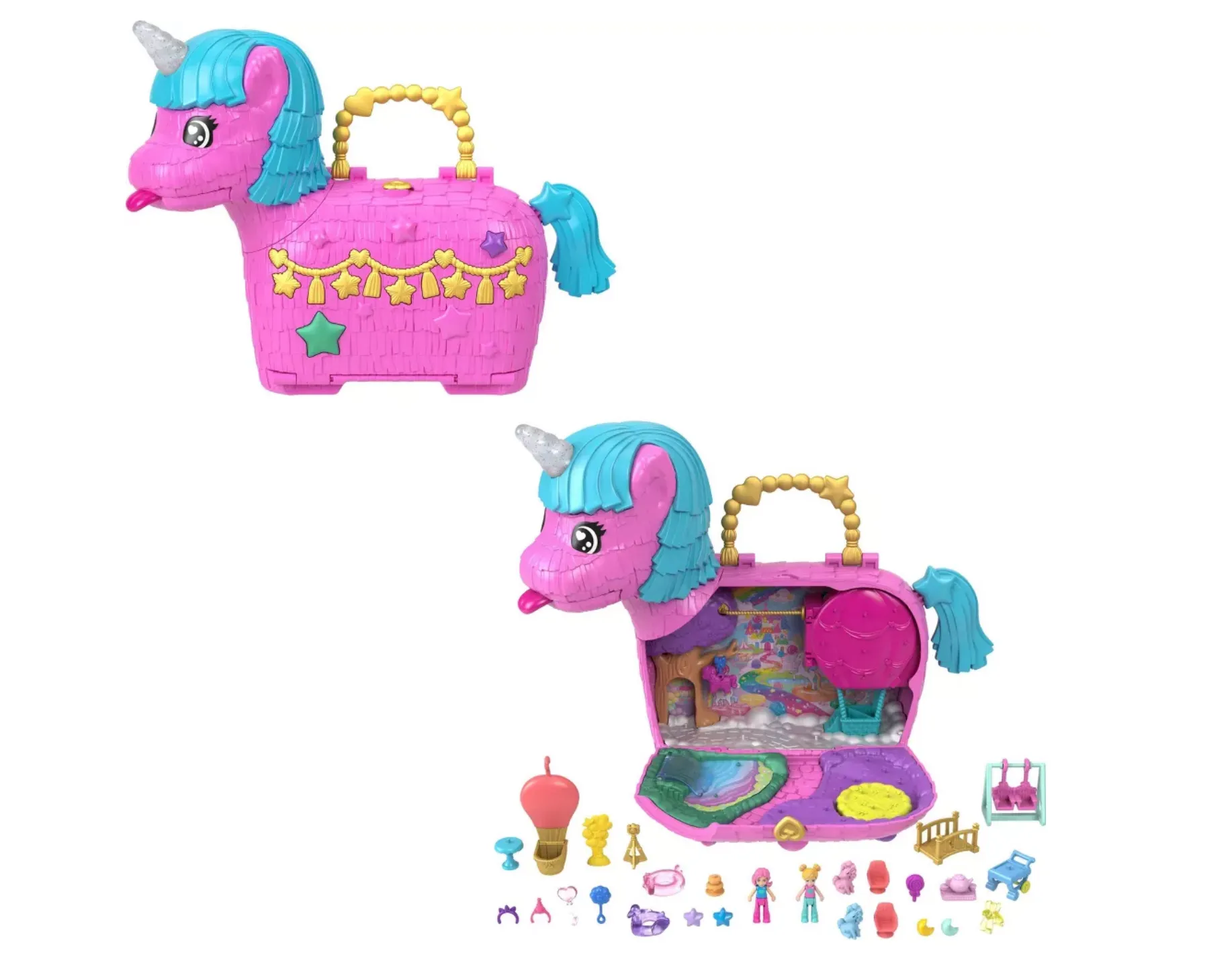 Polly Pocket Unicorn Partyland Playset 30pc with 2 Micro Dolls