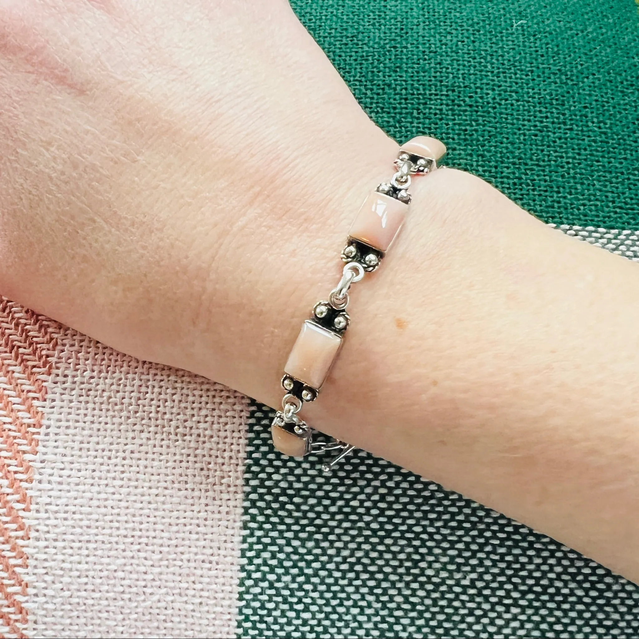Powder Pink Opal & Sterling Silver Bracelet