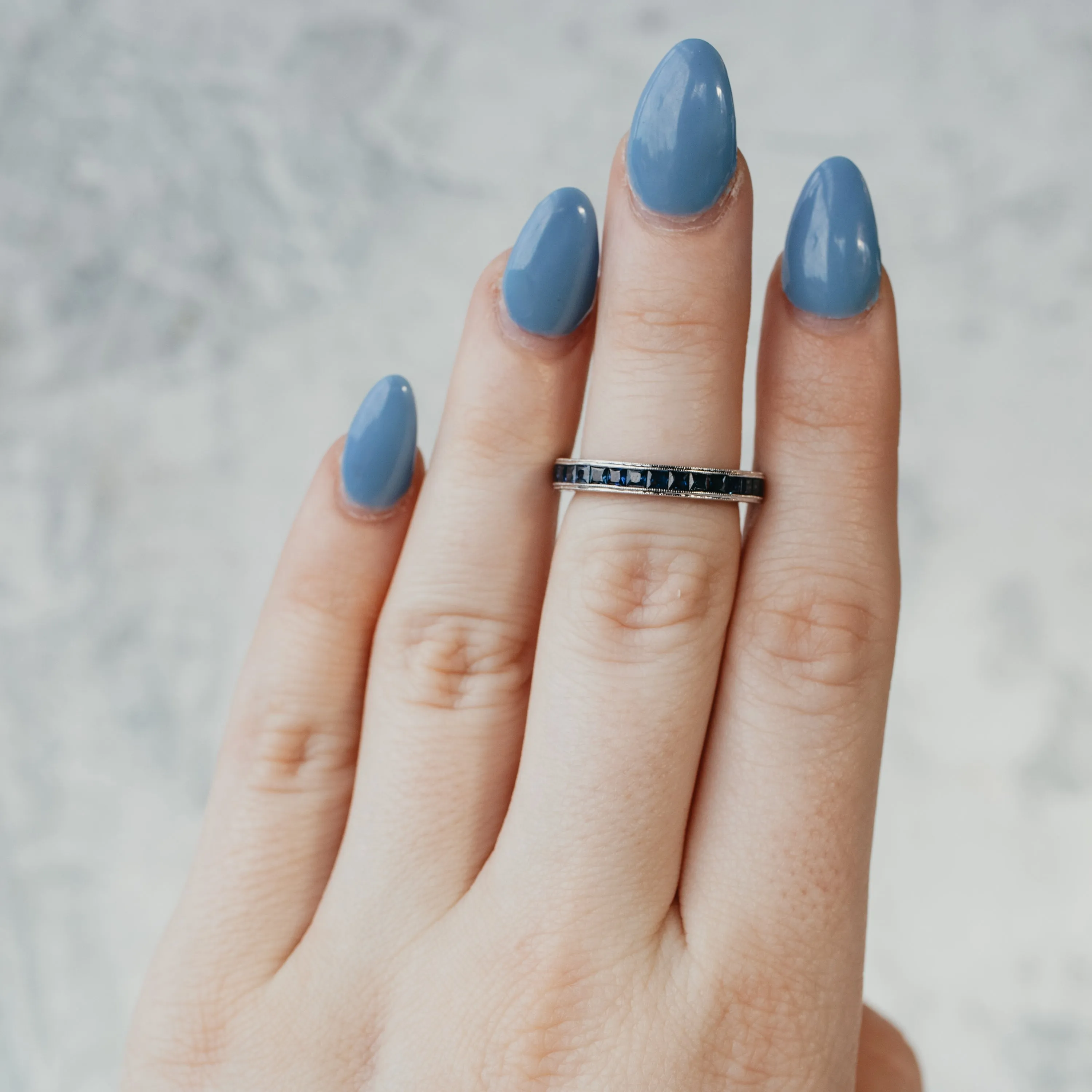Princess Cut Blue Sapphire Eternity Band
