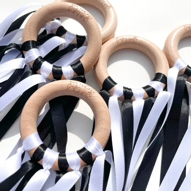 Rainbow and Black & White Ribbon Ring Combo | UKCA Tested