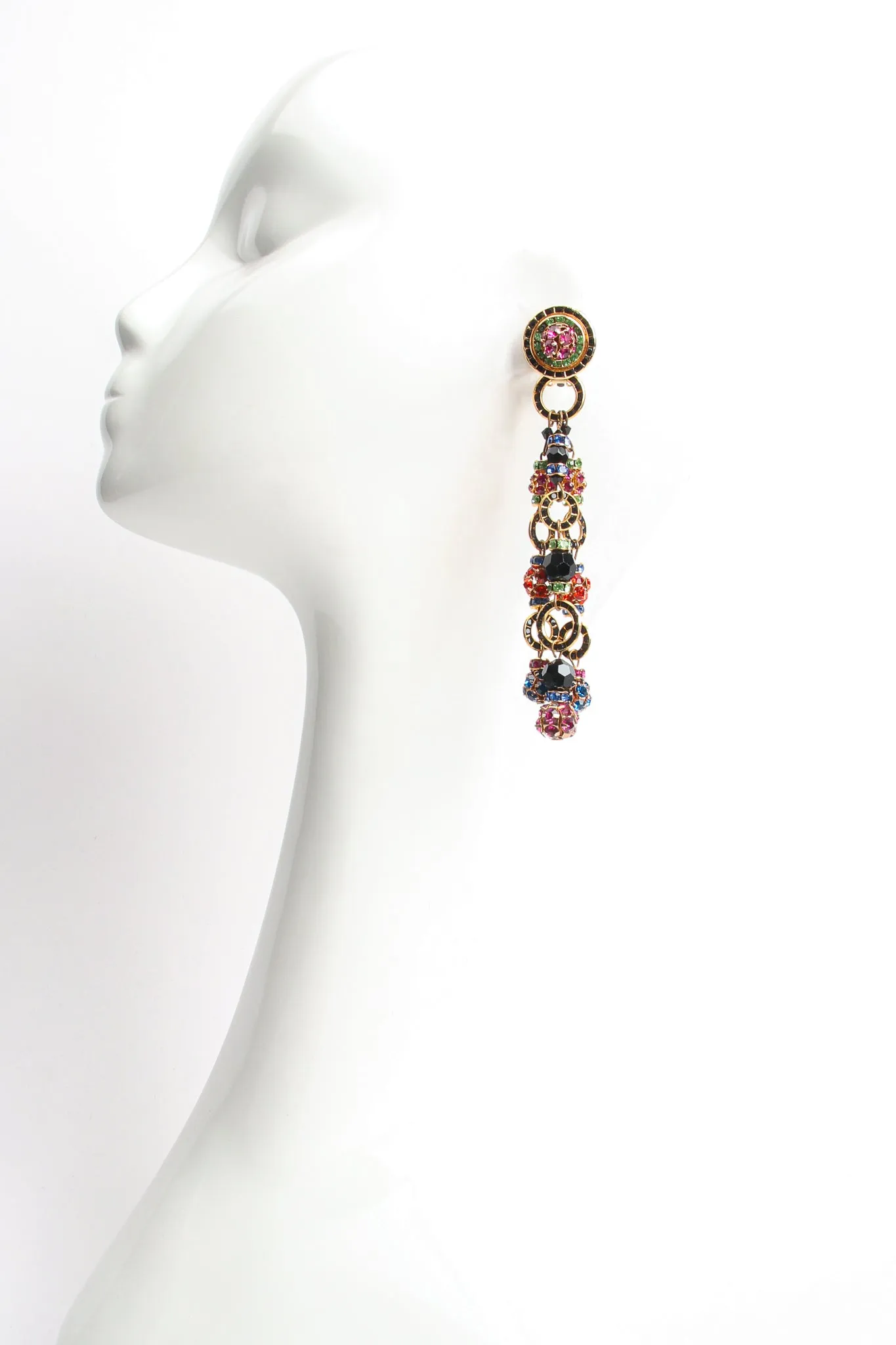 Rainbow Rhinestone Ball 3-Strand Earrings