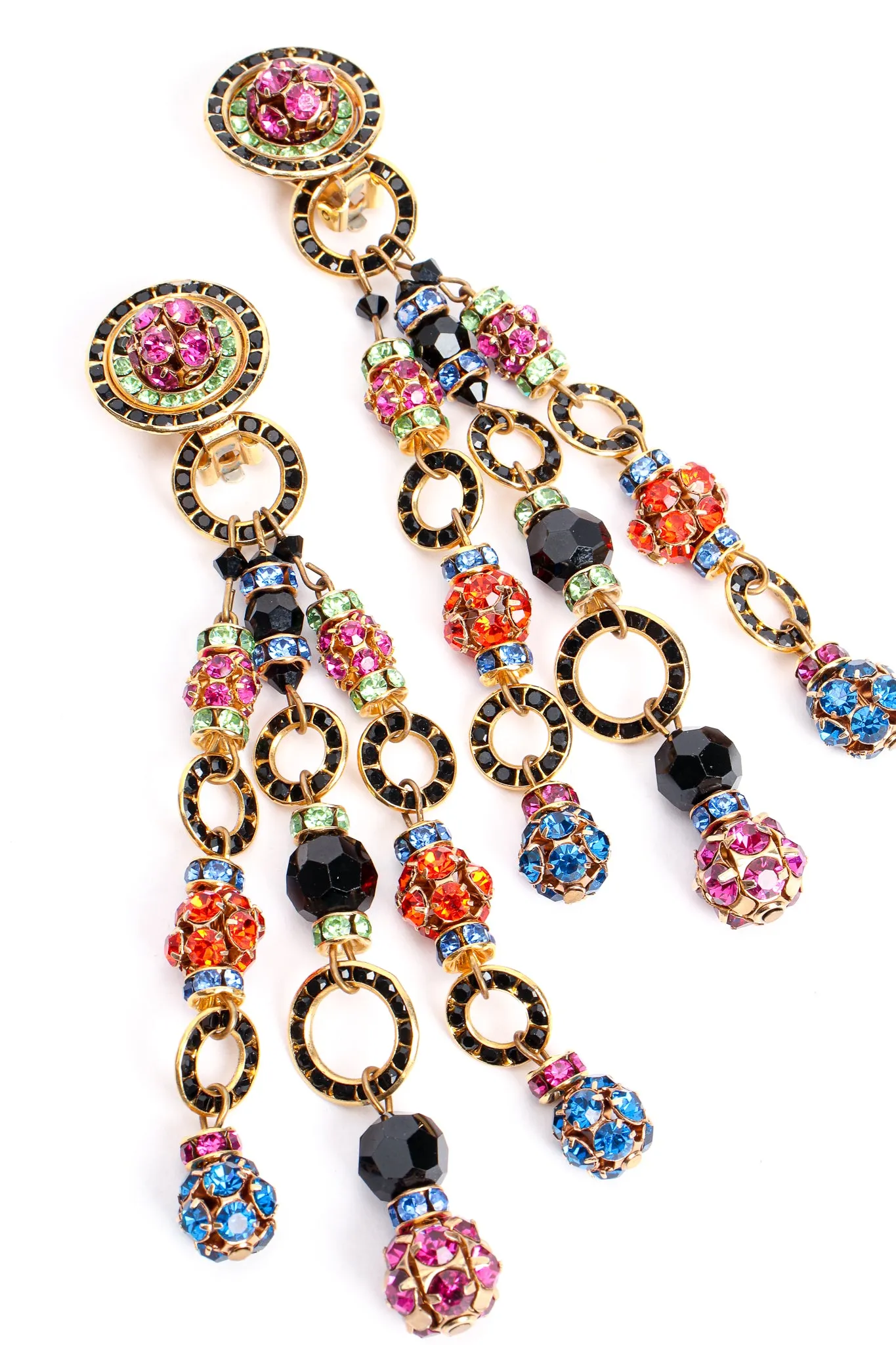 Rainbow Rhinestone Ball 3-Strand Earrings