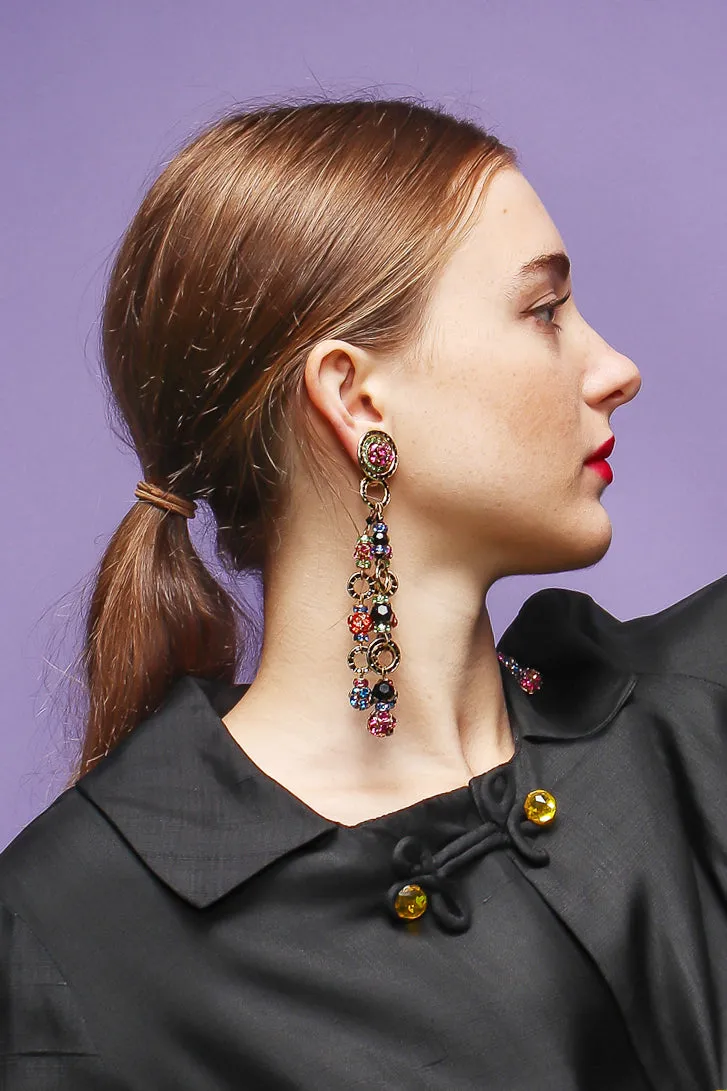 Rainbow Rhinestone Ball 3-Strand Earrings